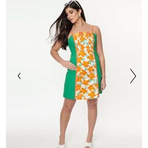 Smak Parlour Green & Orange Floral Darling Daisy Mini Dress NWT Unique Vintage